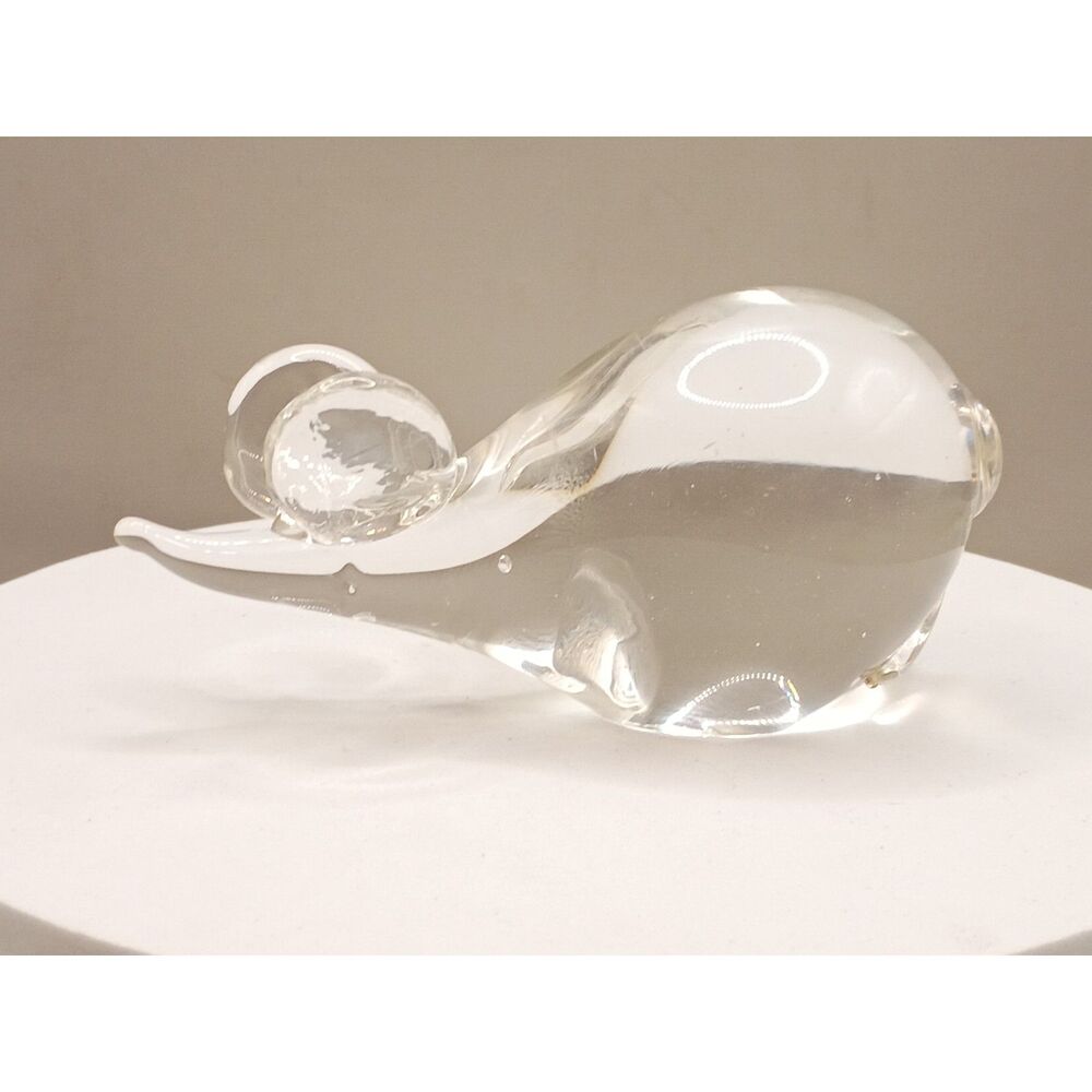 Vintage Handblown Glass Mouse Figurine Crystal Clear Art Glass Paperweight